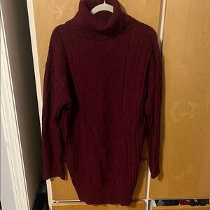 Women's Burgundy Turtleneck Sweater Dress